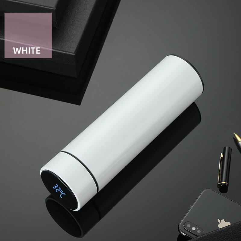 personalized white stainless steel water bottle with LED display